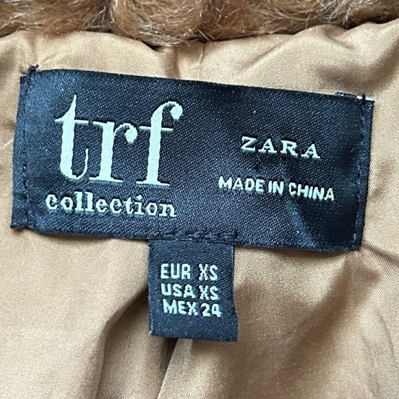 Zara TRF Collection Brown Teddy Fluffy Faux Fur Black Button Down Coat Size XS - Picture 6 of 9